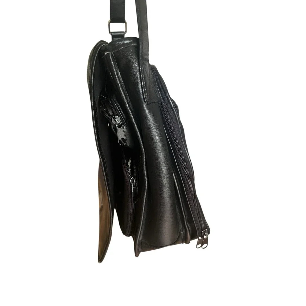 Black Leather Messenger‎ Laptop Briefcase Bag Unisex Designer *READ